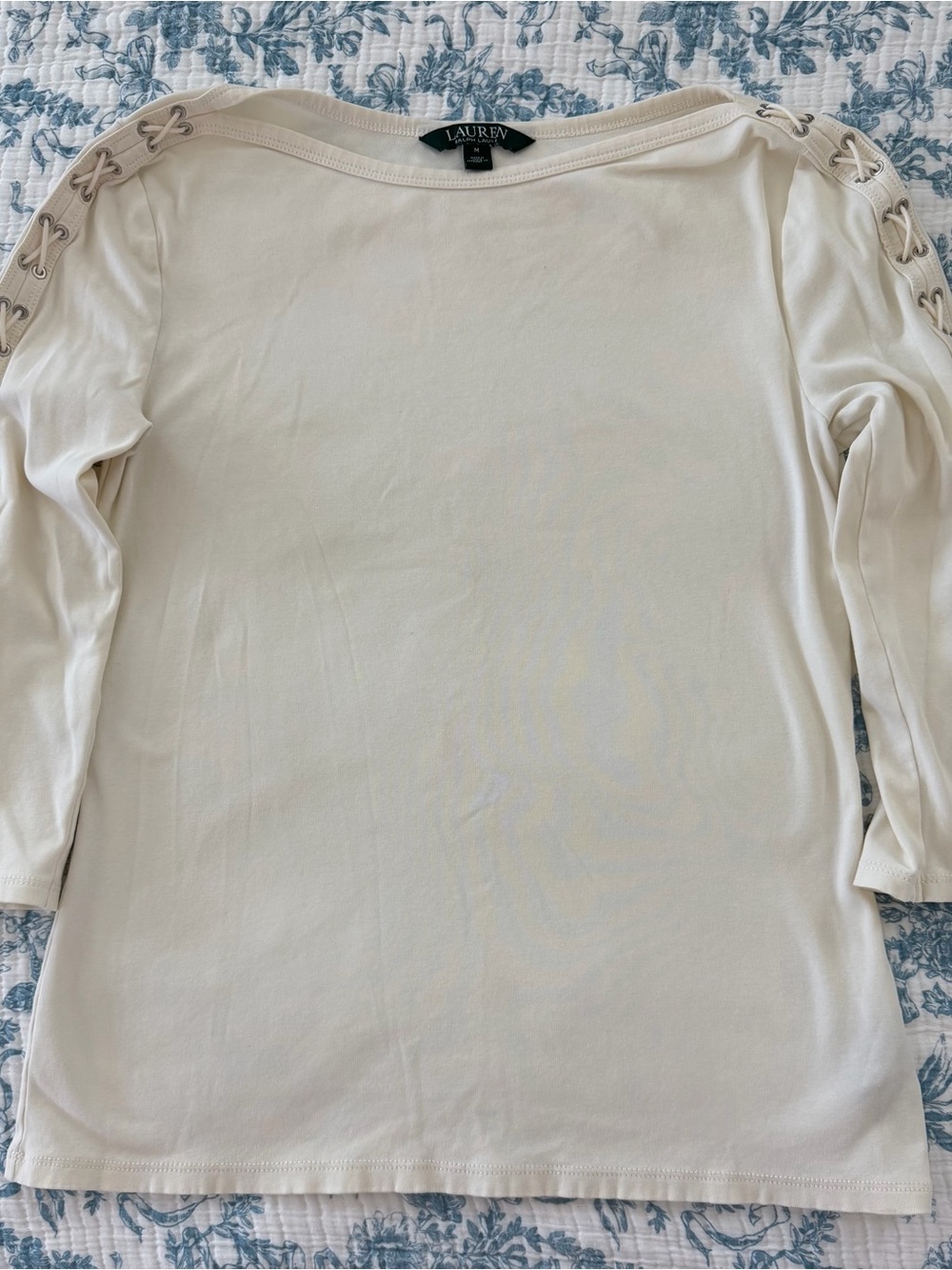 Ralph Lauren Cream Lace-Up Shoulder Long Sleeve Tee